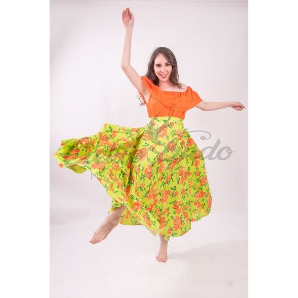 Cielito Lindo Skirts Mexican Folklorico Practice Skirt Floral Green Poshmark